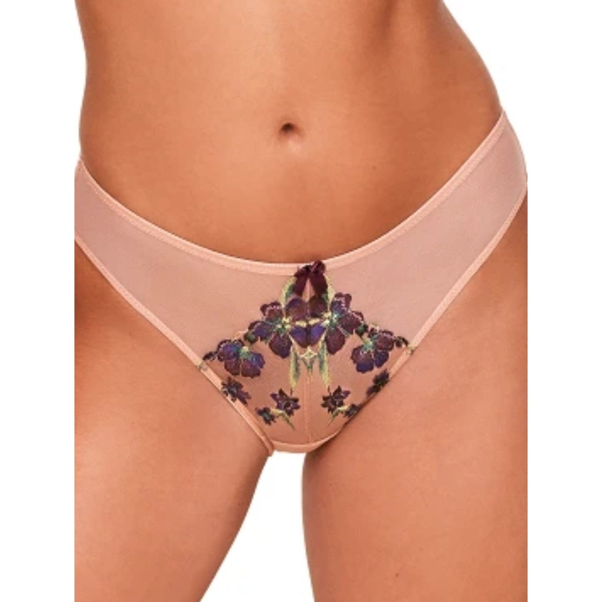 Adore Me Whimsical Embroidered Floral Bikini Panty Sexy Pink Purple Mesh Size M