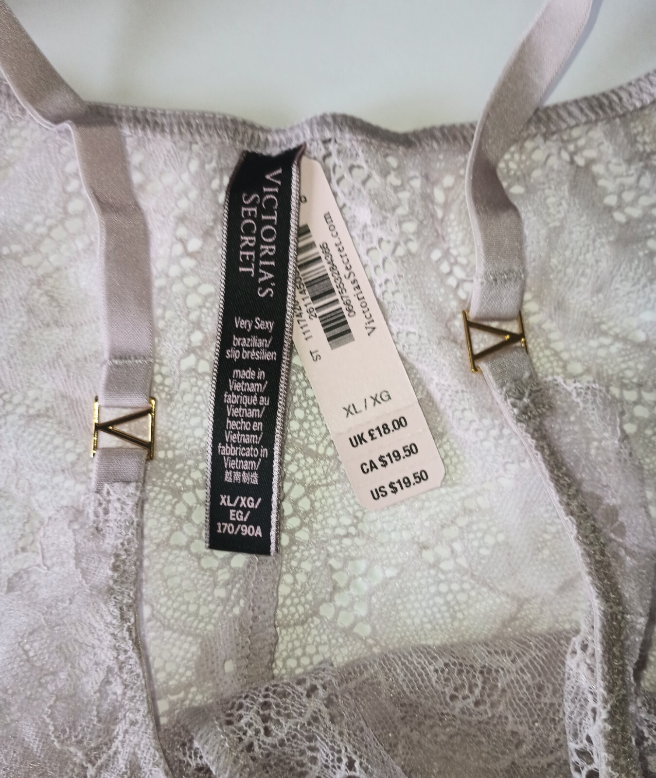 Victoria’s Secret Very Sexy Lace Brazilian Pale Berry Logo Gold Hardware XL