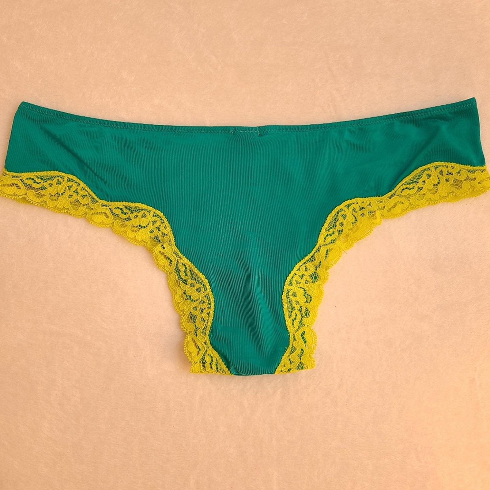 VTG Aerie Silky Satin Lace Classic Cheeky Panty Size M Neon Blue Green