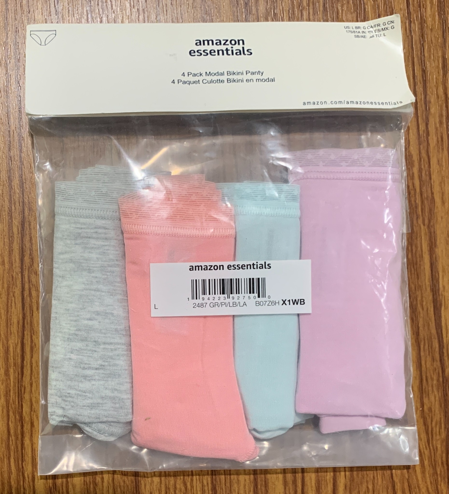 Amazon Essentials Women’s Bikini Underwear, Size L, Pack of 4