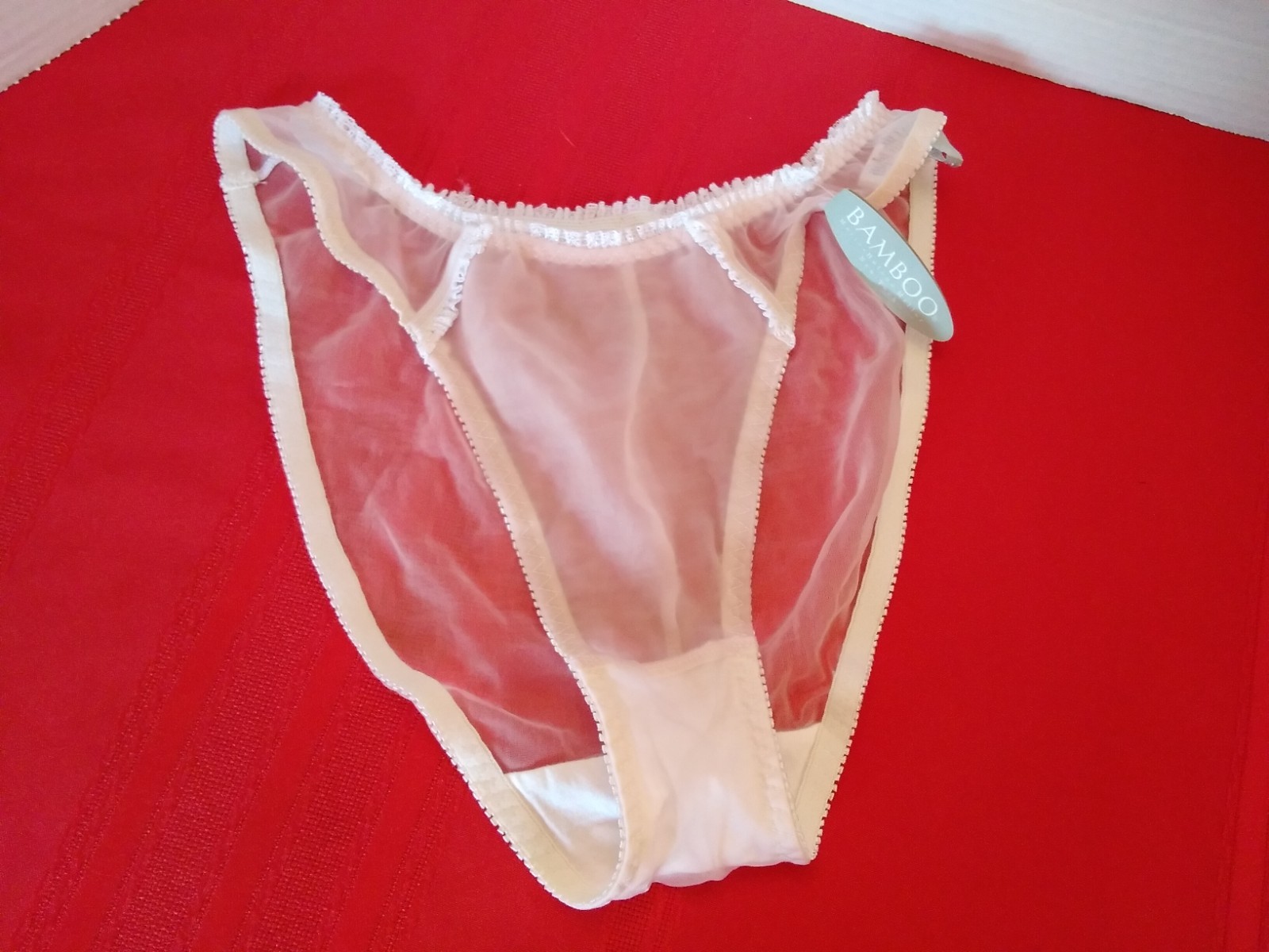 Panties Vintage Bamboo Marie Helene Miller Pink Lacey Mesh Sheer Frilly Bikini L