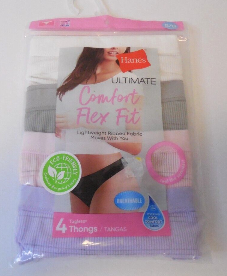Hanes Comfort Flex Fit Womens Size 5 Small Underwear Thongs 4 Pack Panties New