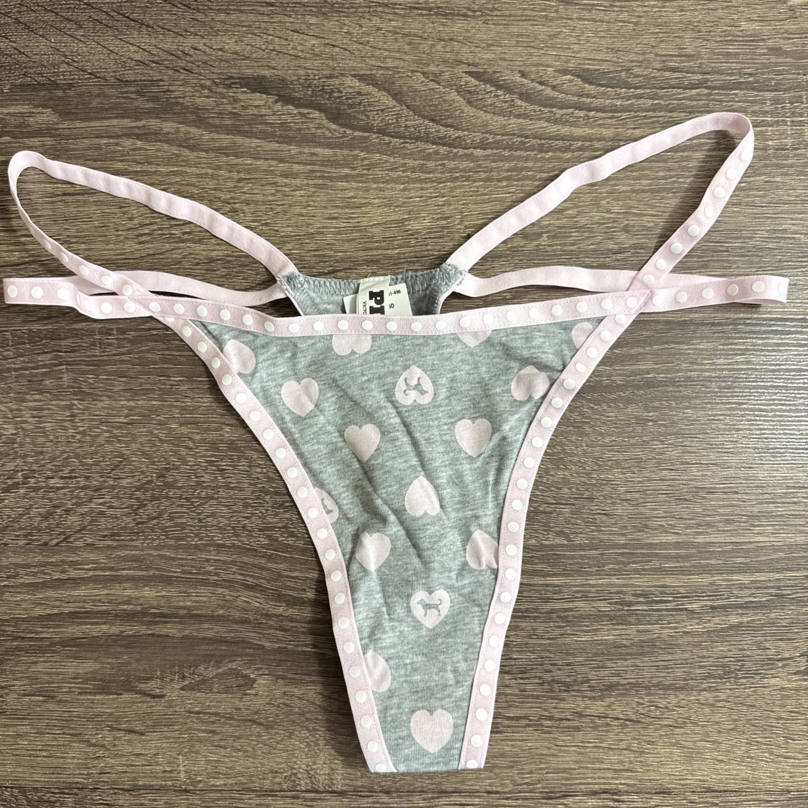 Pink By Victoria’s Secret Medium Gray Strap, Cotton Thong Panties