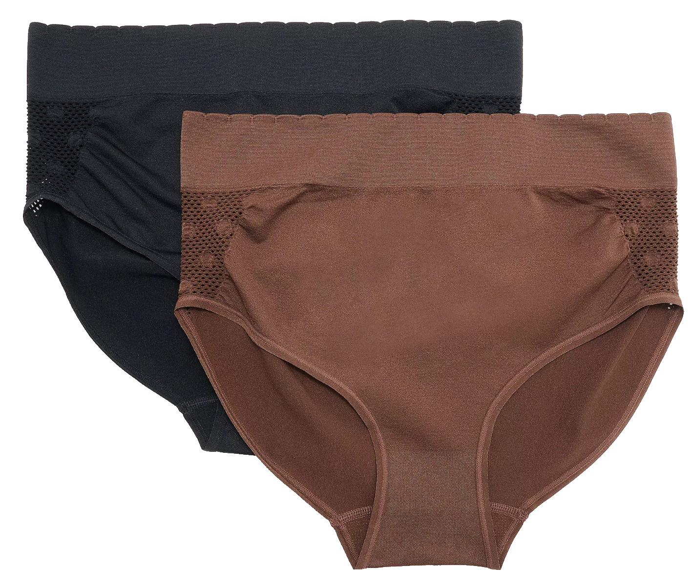 Anybody~Set of 2~Lycra Open Stitch Briefs~1X~Black/Chocolate~A682661 13265