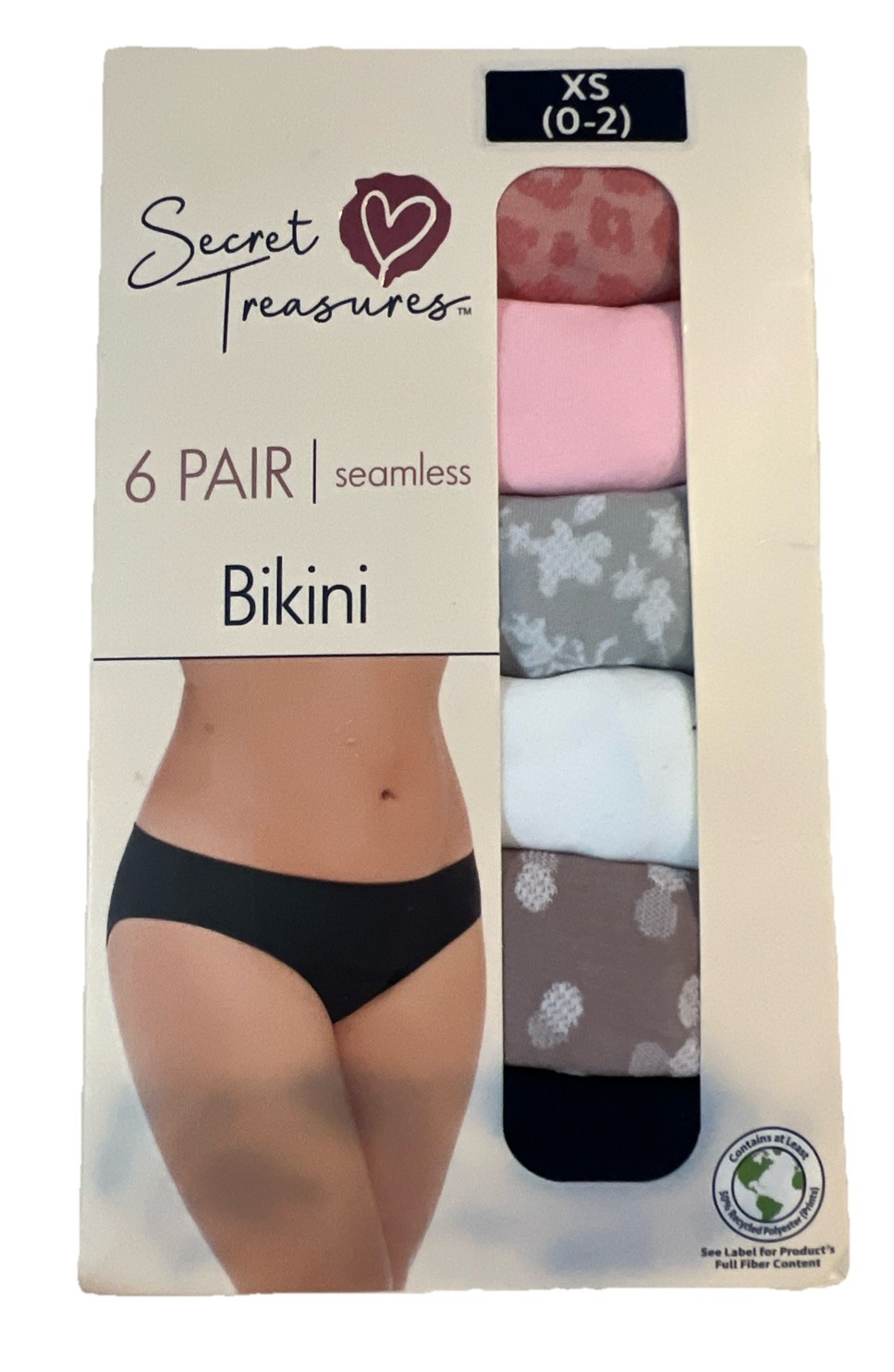 Secret Treasures 6 Pair Bikini Panties Underwear Women’s XS (0-2) Pink Gray Tan