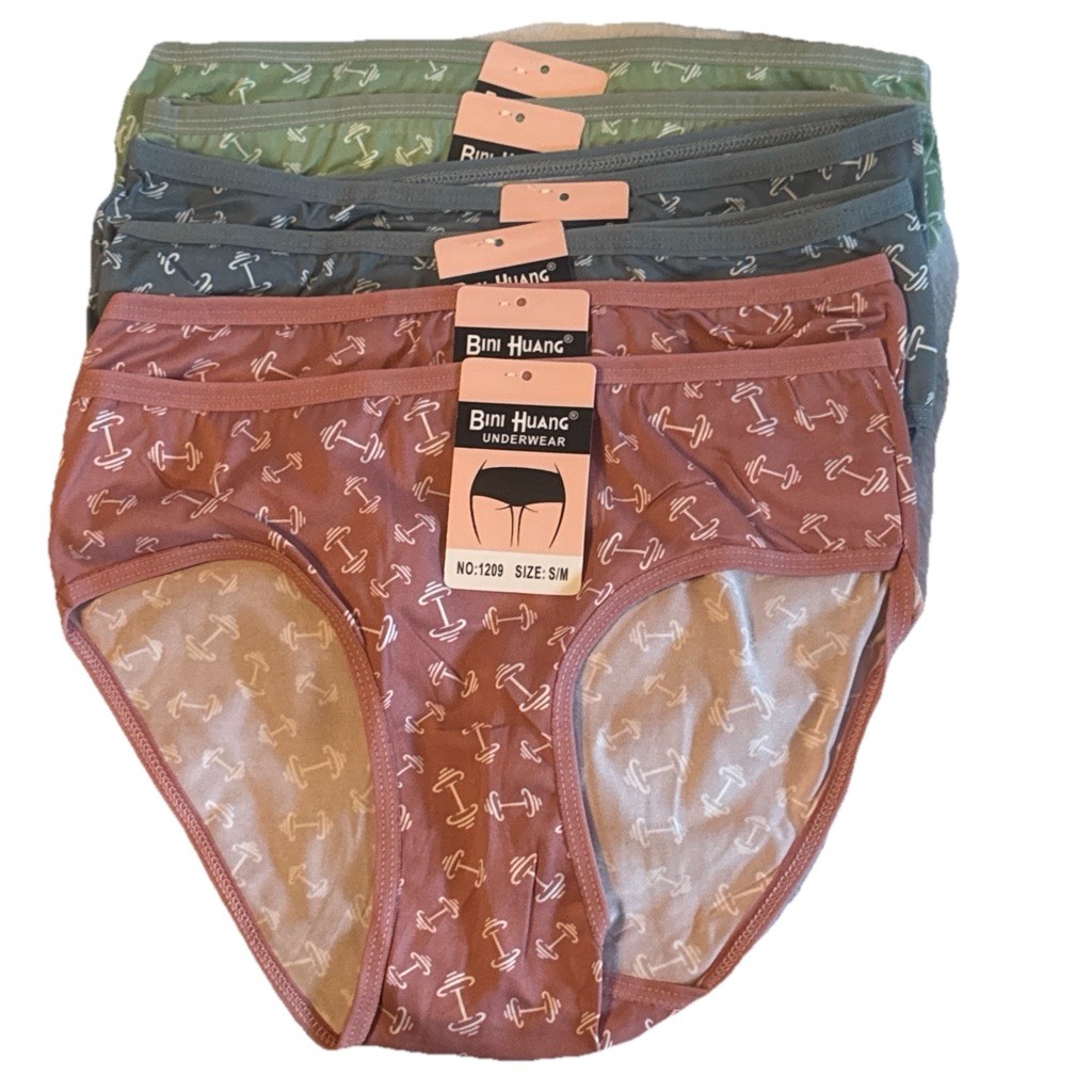 Bini Huang Women’s Brief Panties 6-Pack Size S/M Multicolor Dumbbell Print