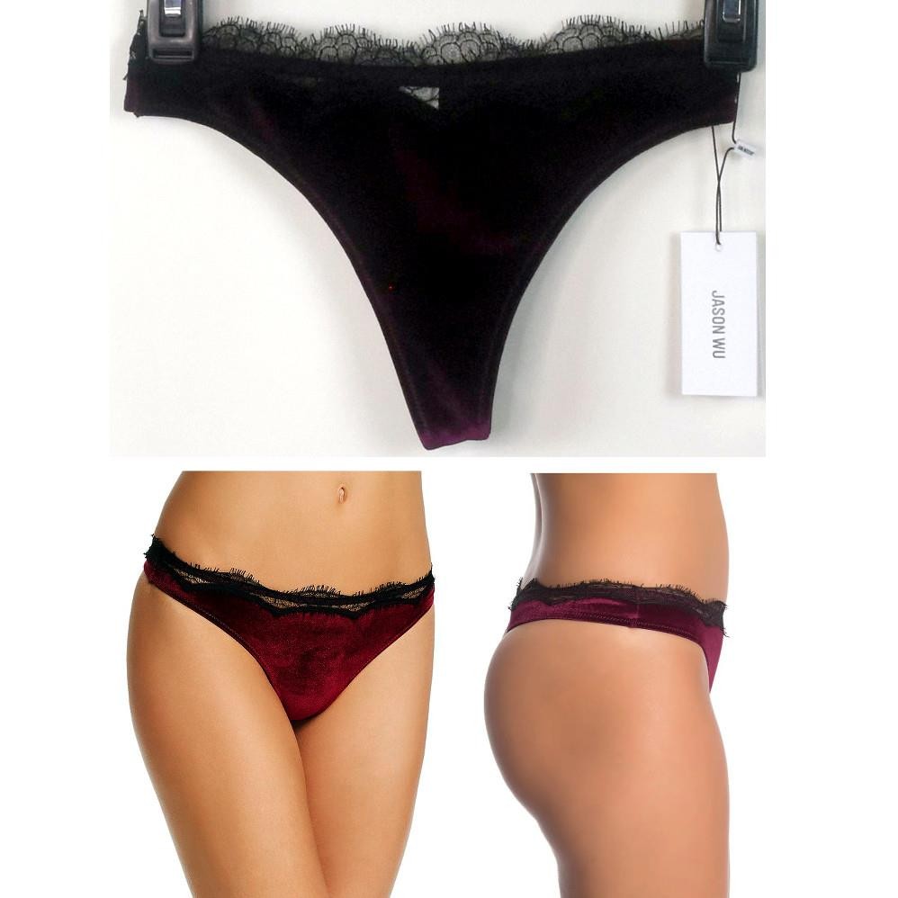 Jason Wu Velvet Thong Eyelash Trim Burgundy Size M New 35004