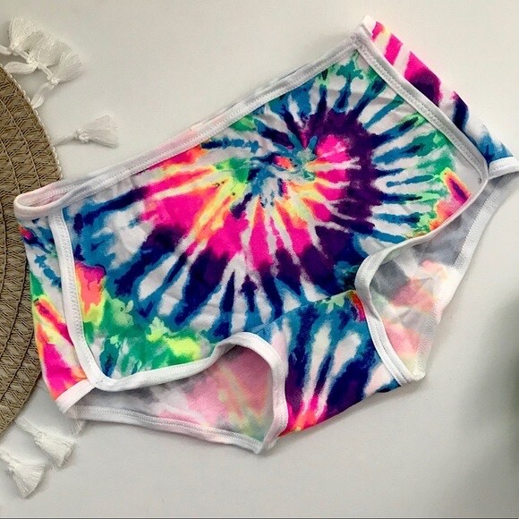 Victoria’s Secret PINK Cotton Boyshorts Panty Rainbow Tie Dye Medium NEW