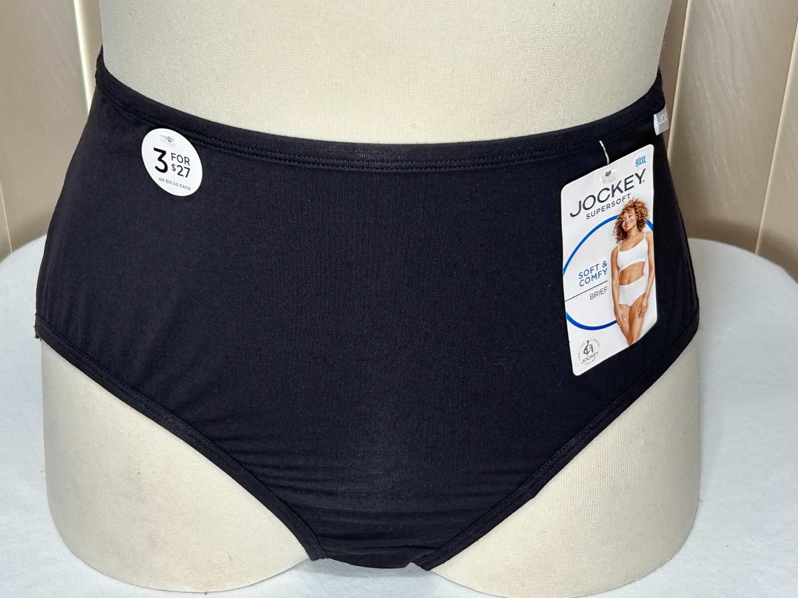 Jockey Womens High Waist Underwear 9/XXL Full Brief Soft & Comfy Black 002161