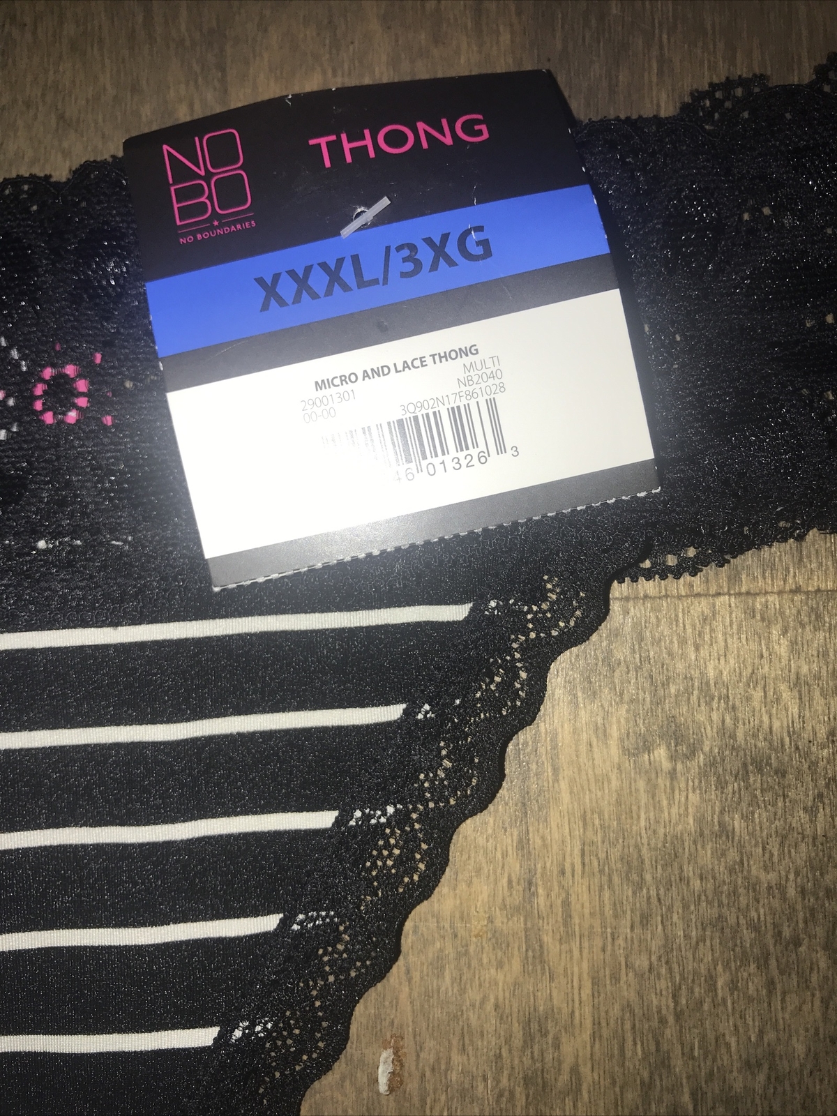 No Boundaries Black Lace White Stripe Thong Sissy Panty Underwear Plus Size 3X