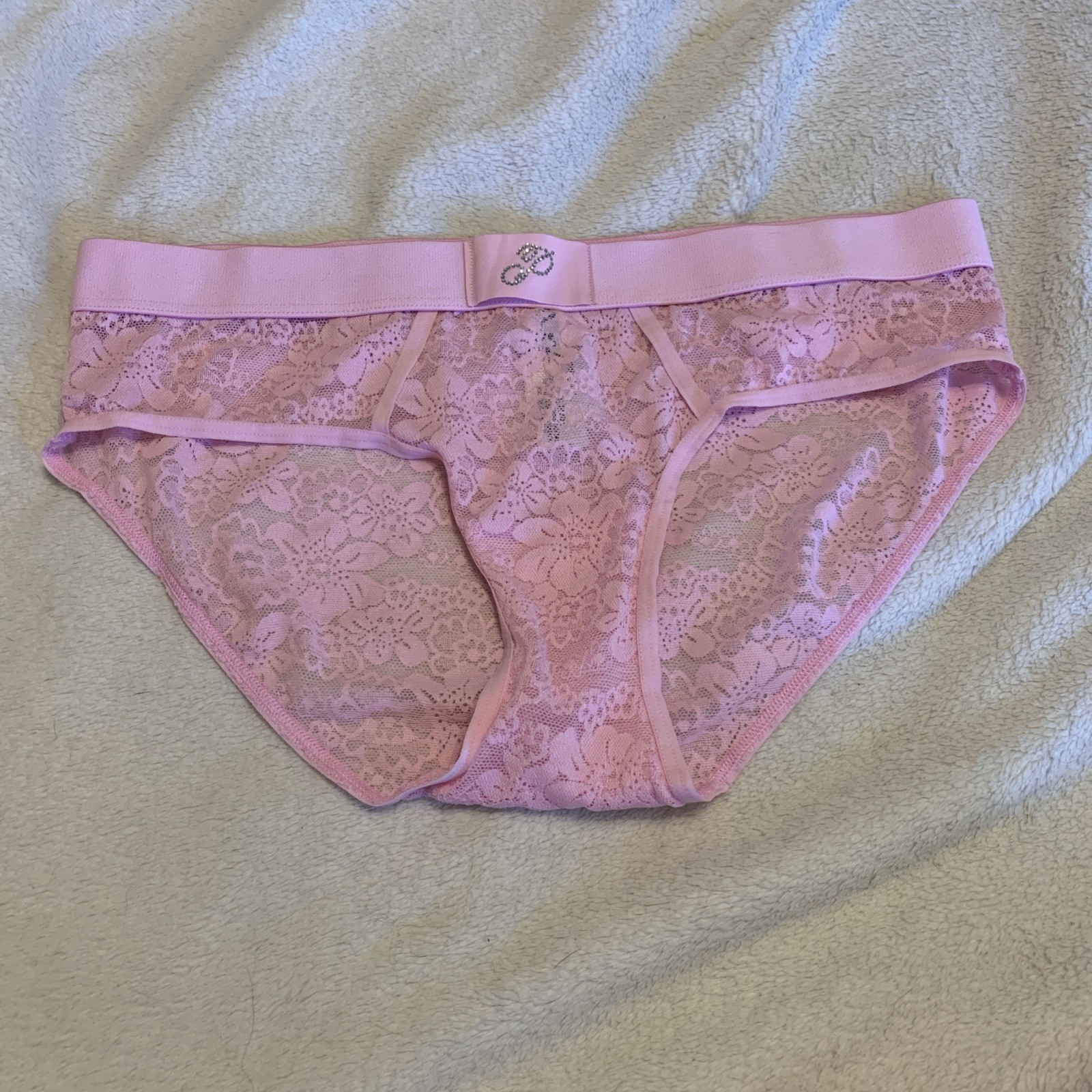 Victorias Secret PINK Hiphugger / Hipster Panties Shine Patch Pink Lace M NWT’s
