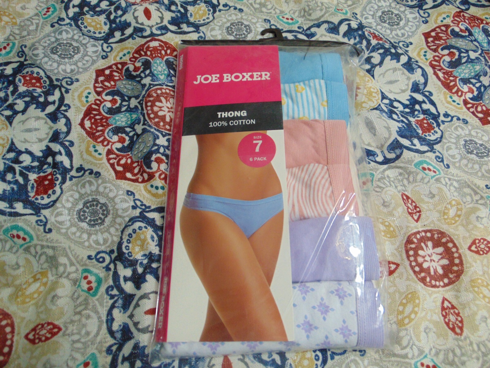 Discontinued New Joe Boxer 100% Cotton Thong Panties Six Pack Size 7 = to Large