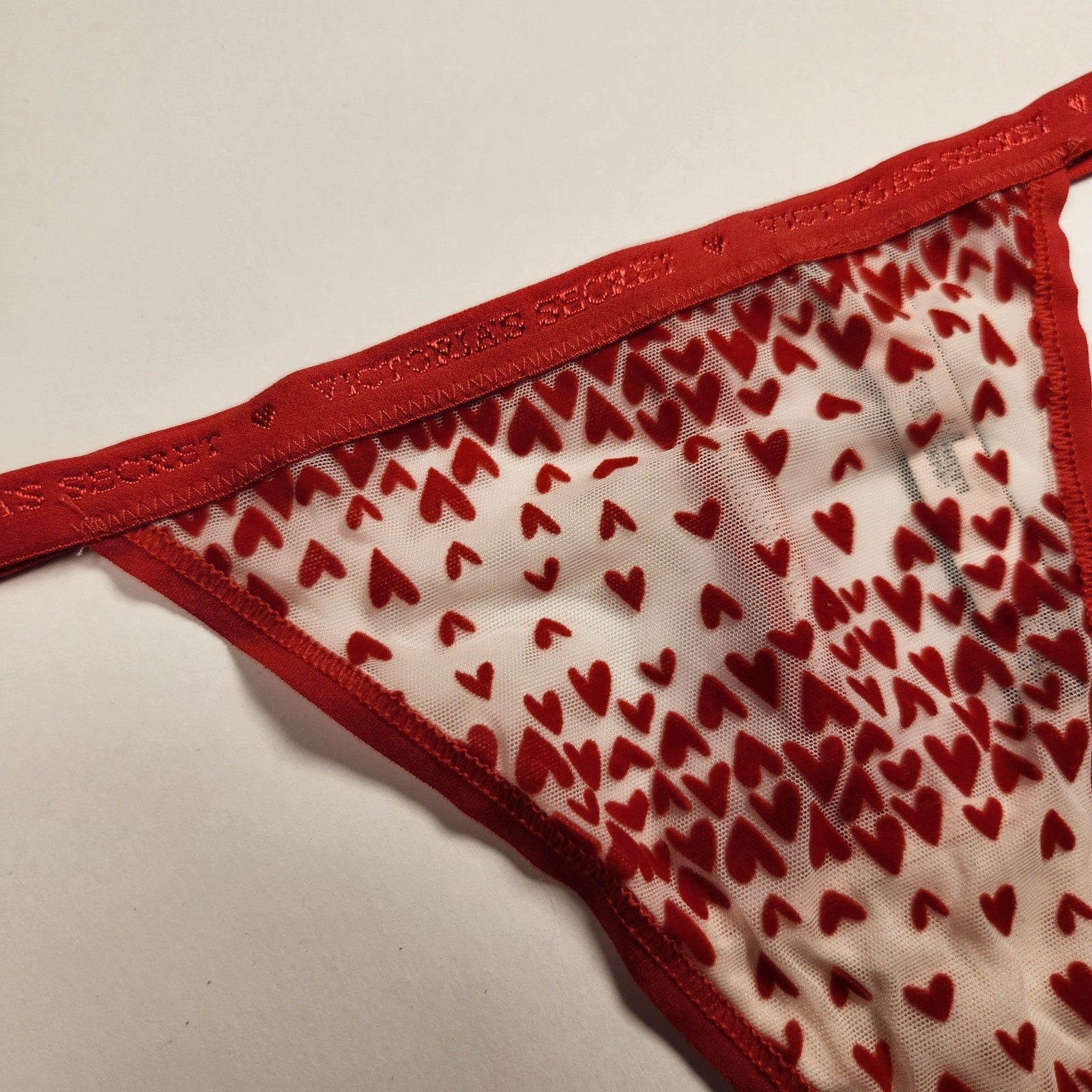 Victoria’s Secret Very Sexy Mesh Heart V String Thong Panty – Red – Small