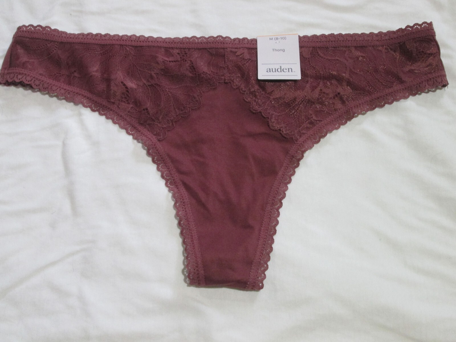Auden Ladies’ thong-SZ M-NWT-1 PR-PLUM MICROFIBER WITH lace trim