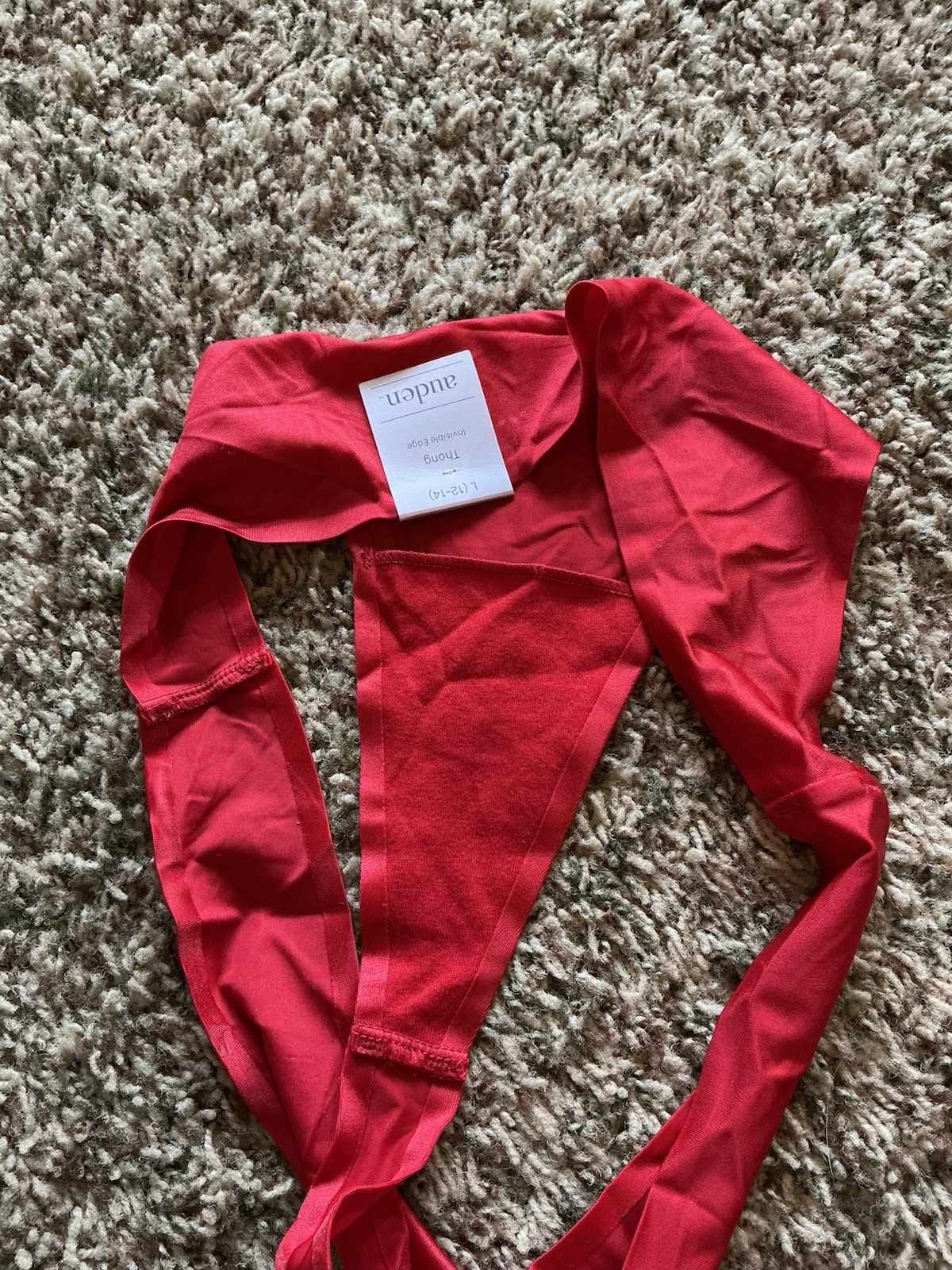 Auden Thong Invisible Edge Red Satin Style Size Large Panties NWT