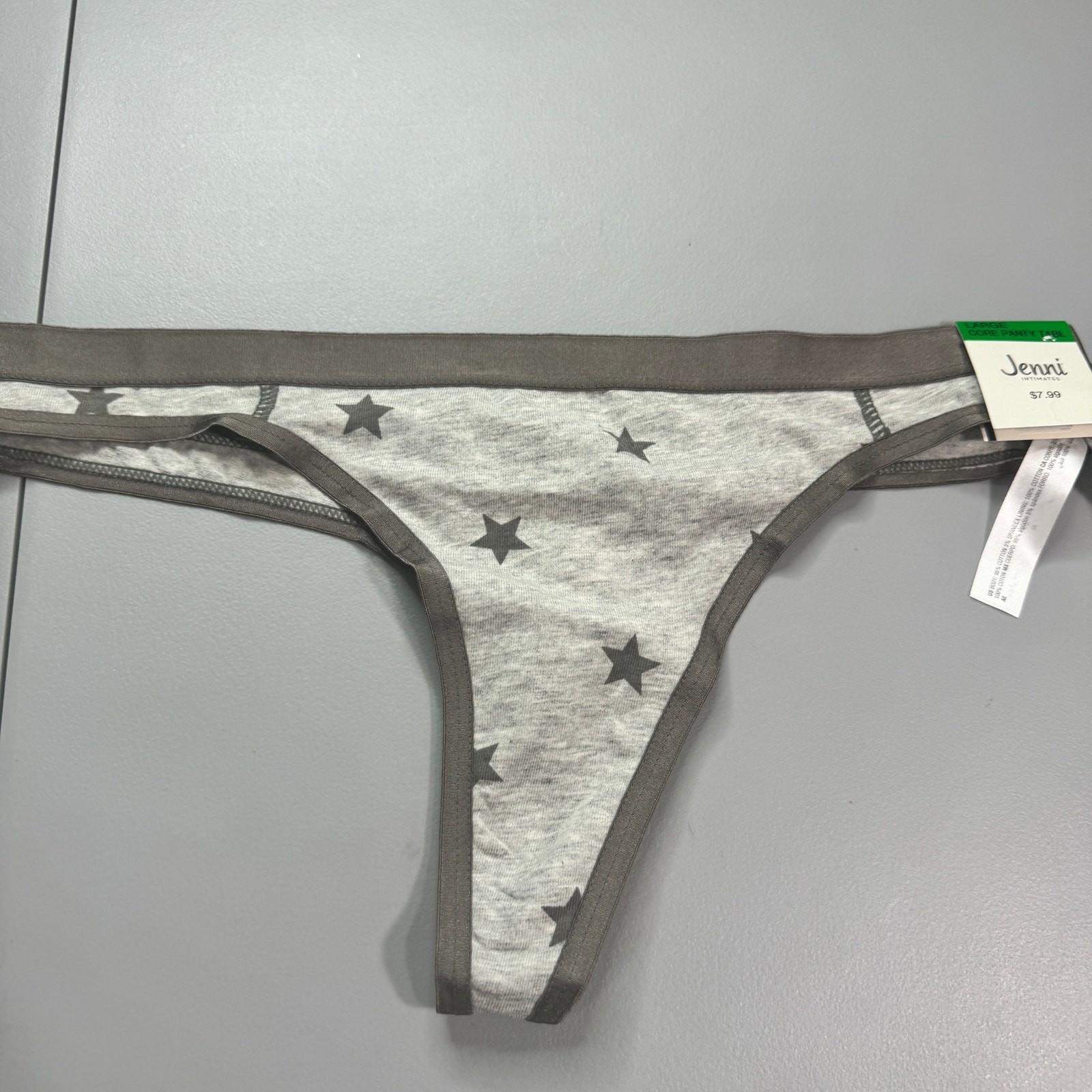 Jenni Womens Thong Panties Size Large Gray Stars 5 Pack Cotton New
