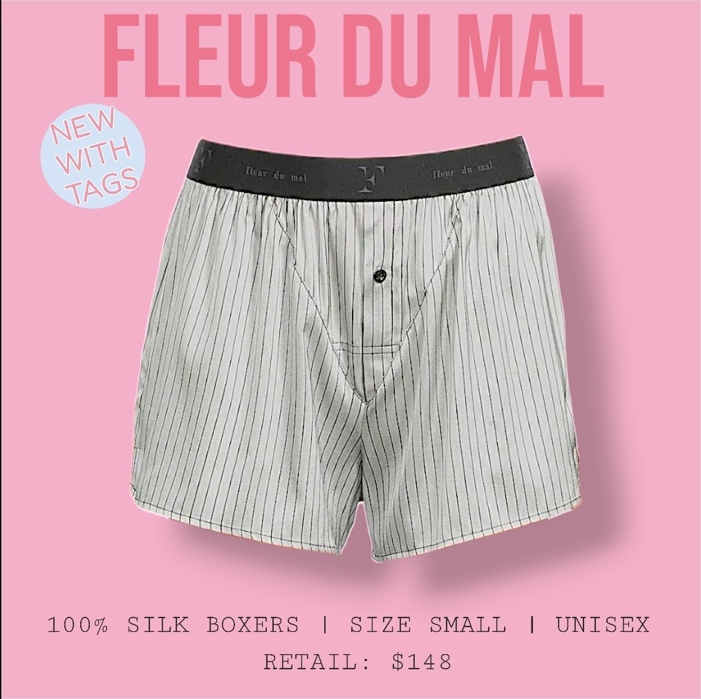 NWT Fleur Du Mal Ash Pinstripe 100% Silk Boxer Shorts Unisex Small Luxury