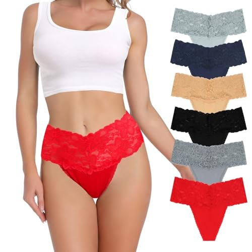 Lace Thongs For 3X-Large Black*1 Dark Blue*1 Nude*1 Grey*1 Red*1 Grey Blue*1