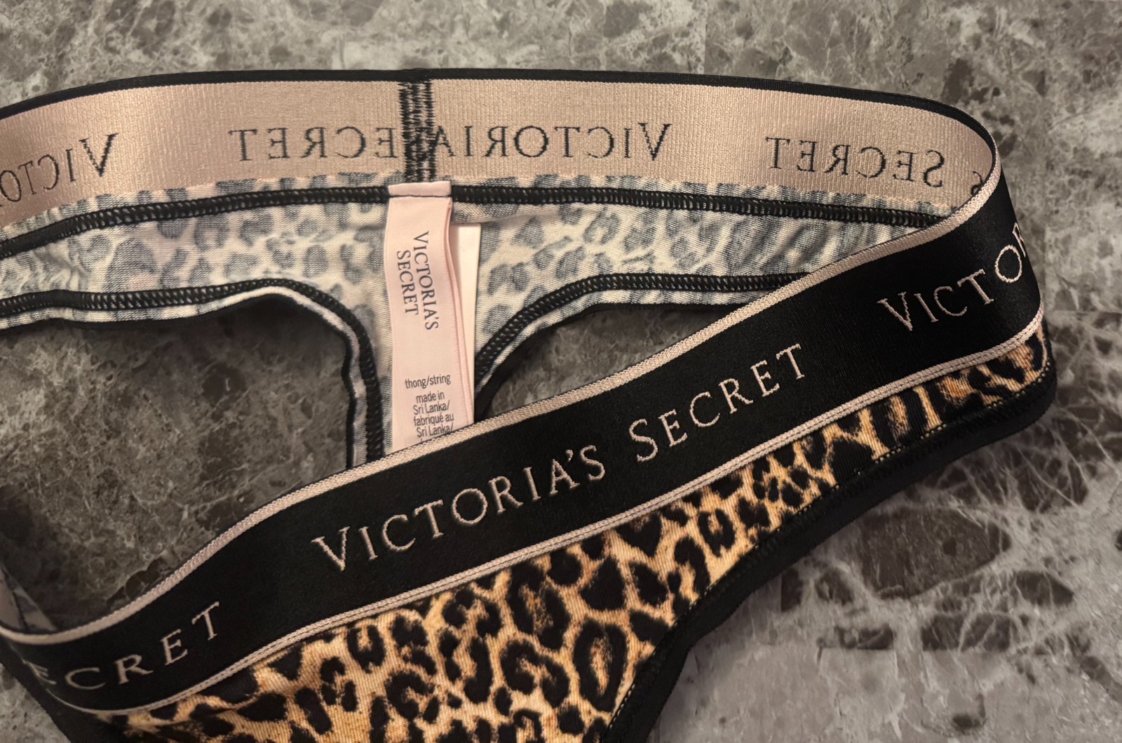 NWT VICTORIA’S SECRET BLACK LEOPARD CHEETAH THICK LOGO WAISTBAND THONG PANTIES
