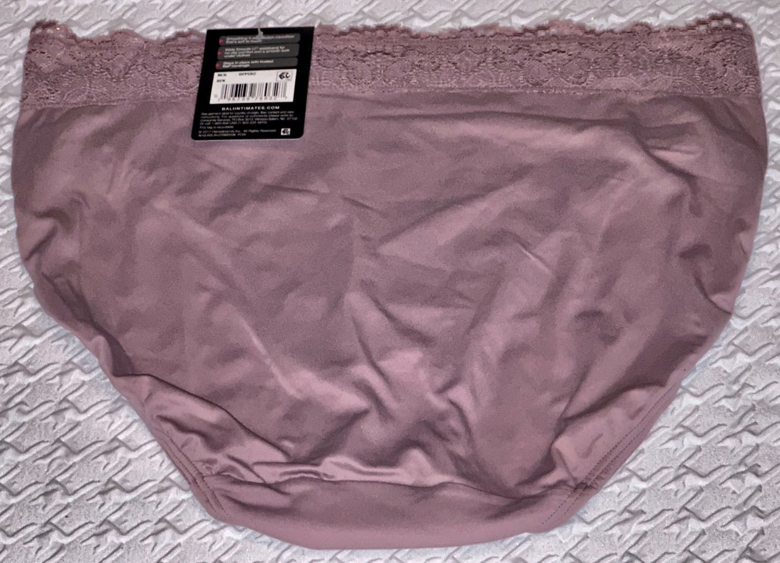 BALI Passion For Comfort Lace Waist Smoky Purple Mauve Hi Cut Brief Panty Womens
