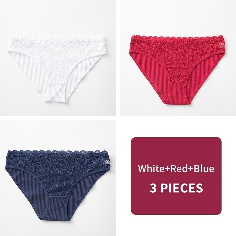Spandex Cotton Underwear-Solid Plus Size Briefs Lace Mid-Rise Sexy Women Panties