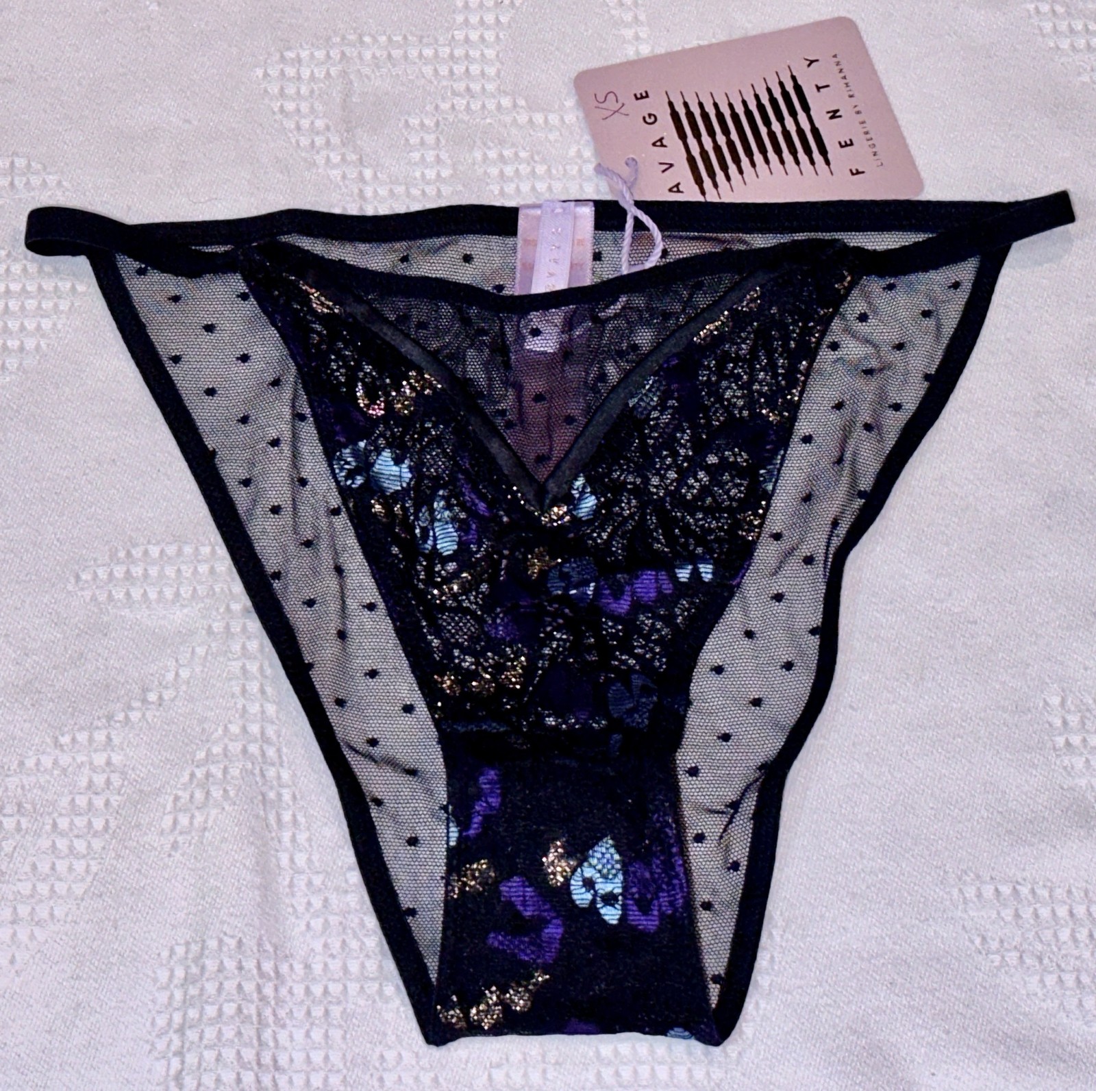 SAVAGE X FENTY Butterfly Wings Black Aqua Purple String Bikini Panty Womens XS S