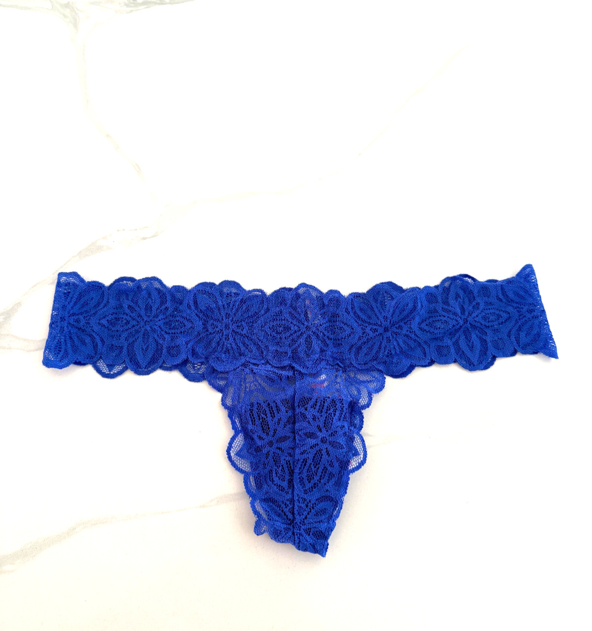 Victoria’s Secret PINK Allover Floral Lace Thong Panty Cobalt