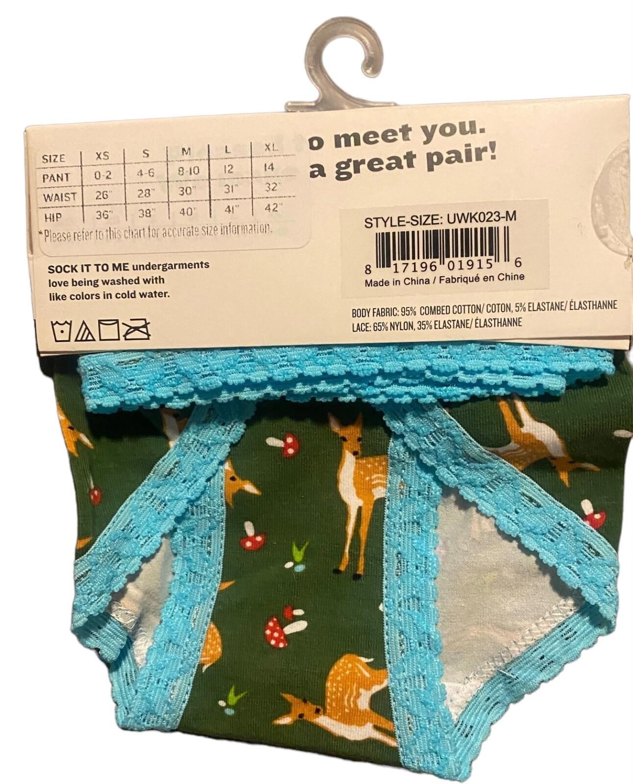 Sock It To Me Green Deer Ladies Panty Low Rise Bikini Cotton Lace Trim XL