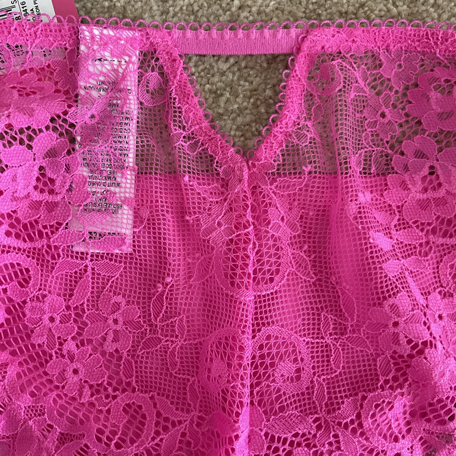 M&S Size 12 Boutique Aleksandra Satin Lace Brazilian Knickers Neon Pink Diamanté
