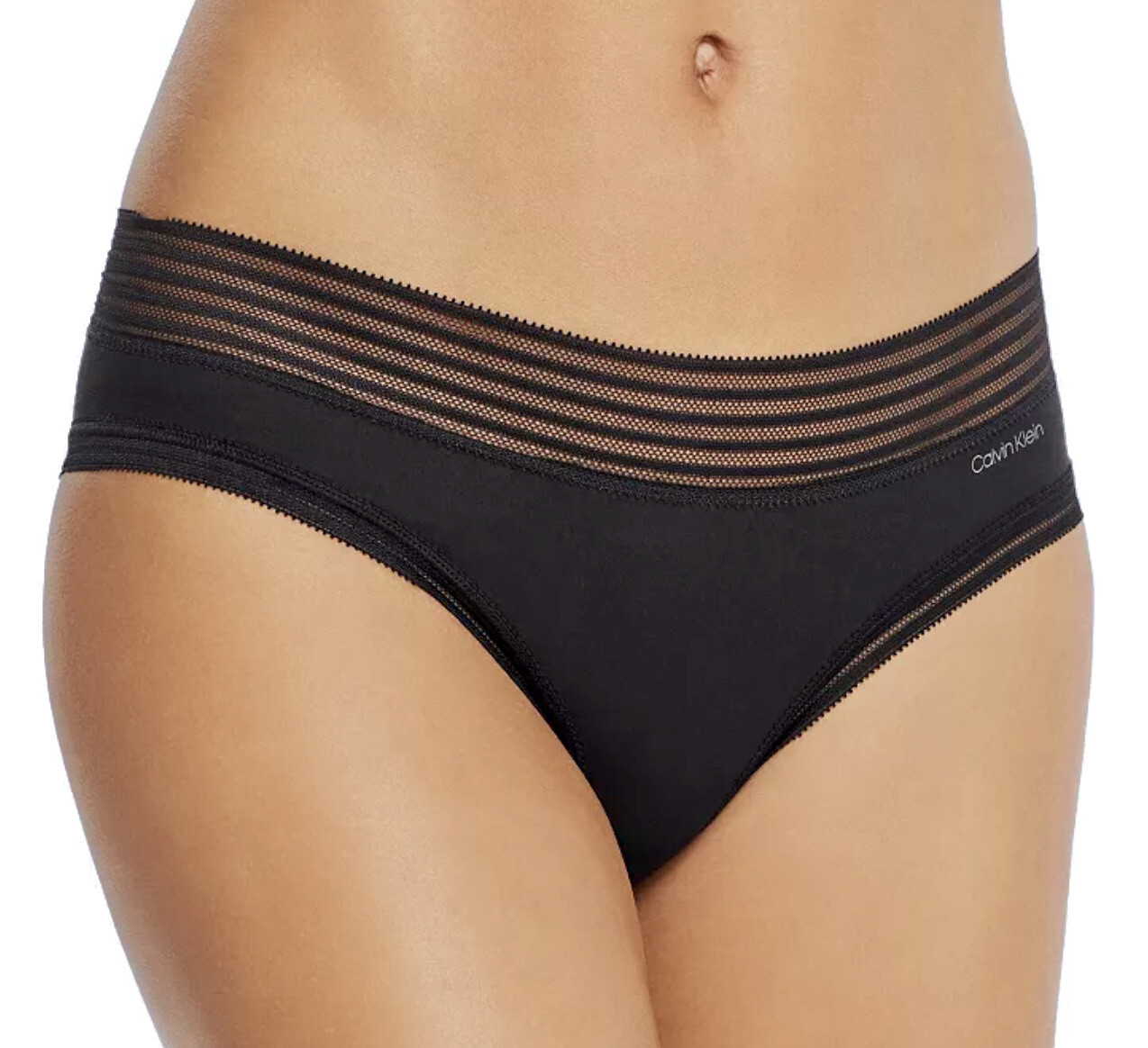 CALVIN KLEIN Striped Waistband Ultra Soft Black Hipster Panty Womens XS 4 S XL 8