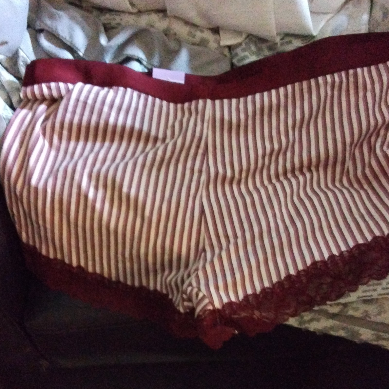 Auden Cotton Blend Boyshort Panties XL (16) Red White Striped Lace