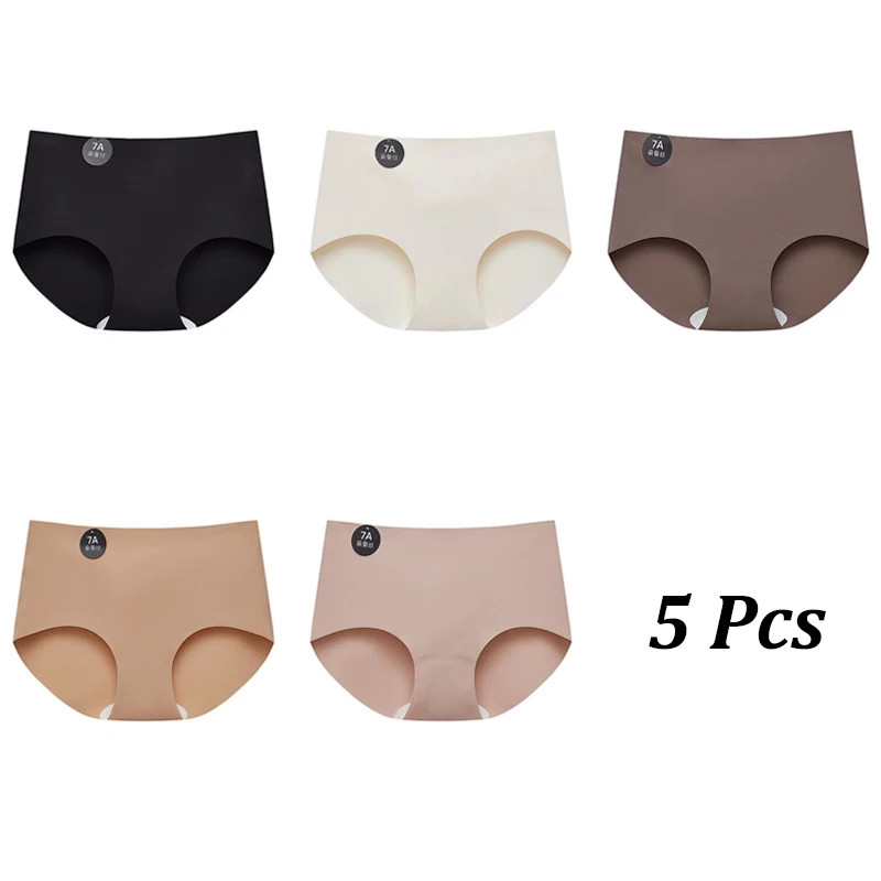 5pc Women Seamless Silk Briefs Panties Invisible Soft Lingerie Comfortable M-XL