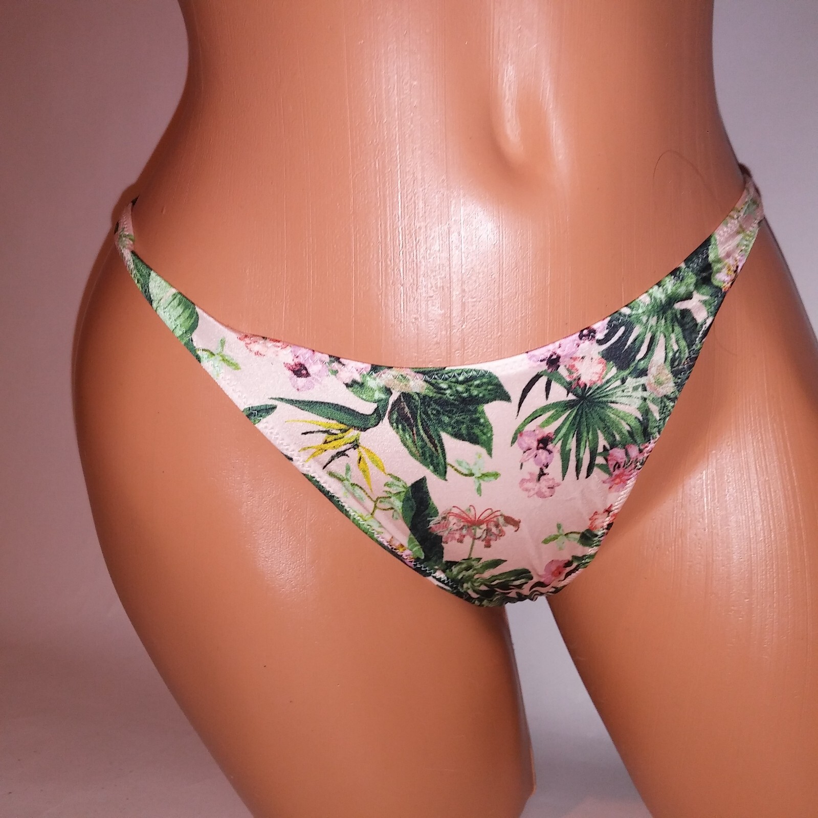 Victoria Secret Panty V String Thong Tropical Floral Chain Straps Rhinestone