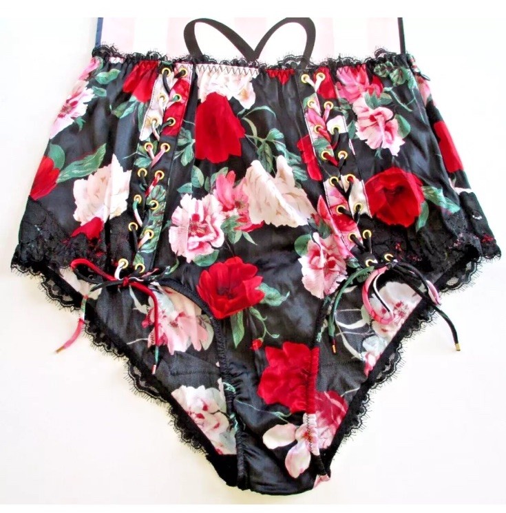Victoria’s Secret Atelier Black Silk Satin Corset Lace Up Panty $149.50 NWT Sm