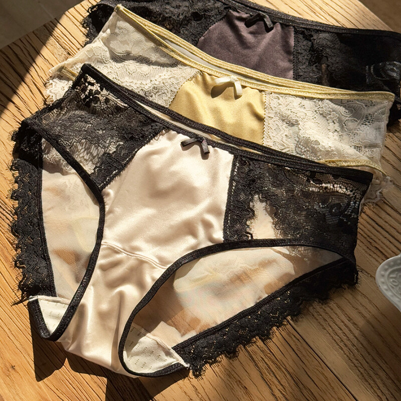 5PCS/LOT Sexy Womens Ladies Satin Panties Underwear Mesh Sheer Lingeries Briefs