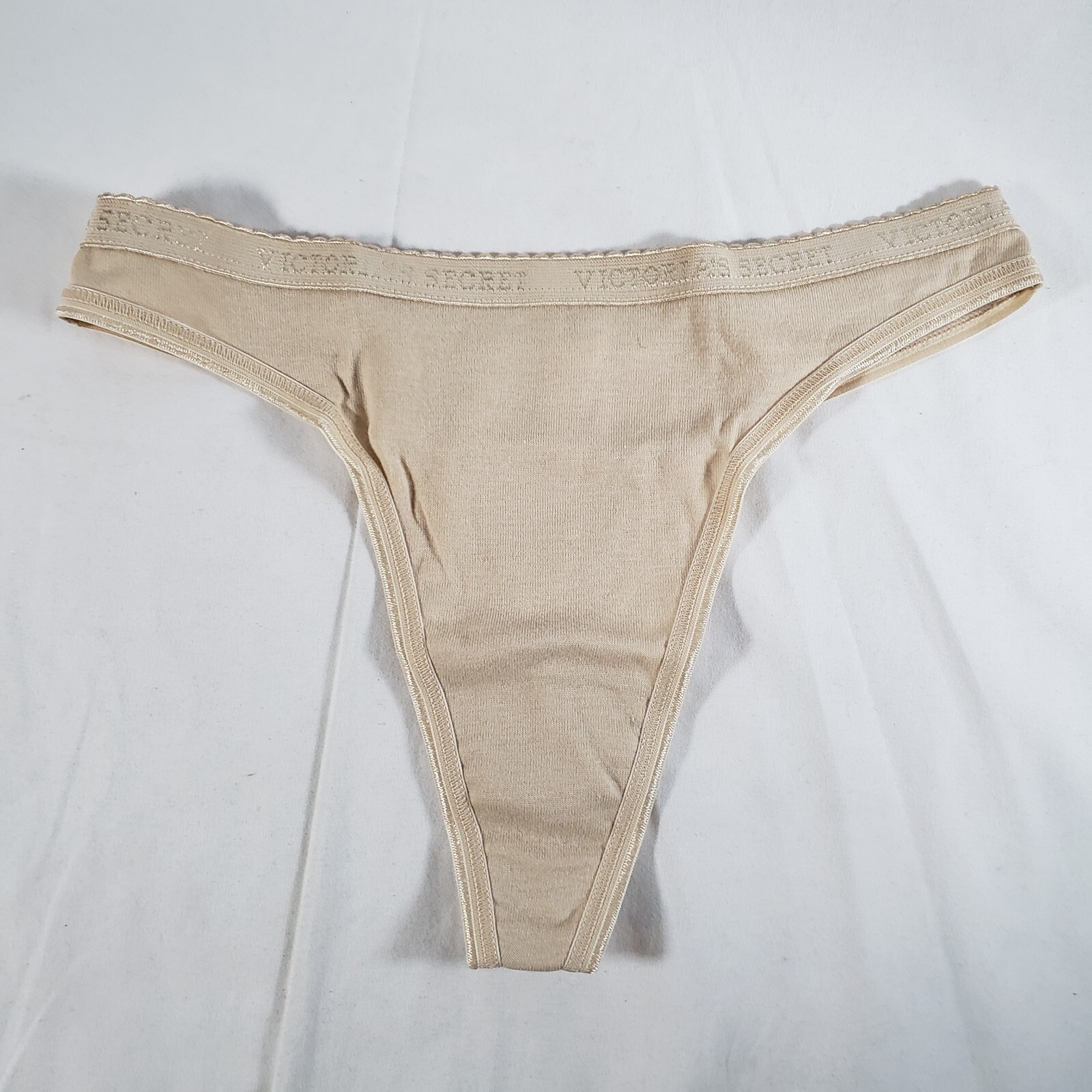 Victoria’s Secret Low Rise Thong Small Beige Buff Signature Cotton