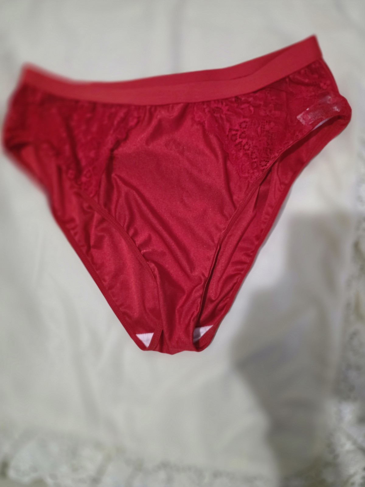 Women’s Red Lace Bikini Panties 2XL Plus Stretch Polyester/Elastane Opaque