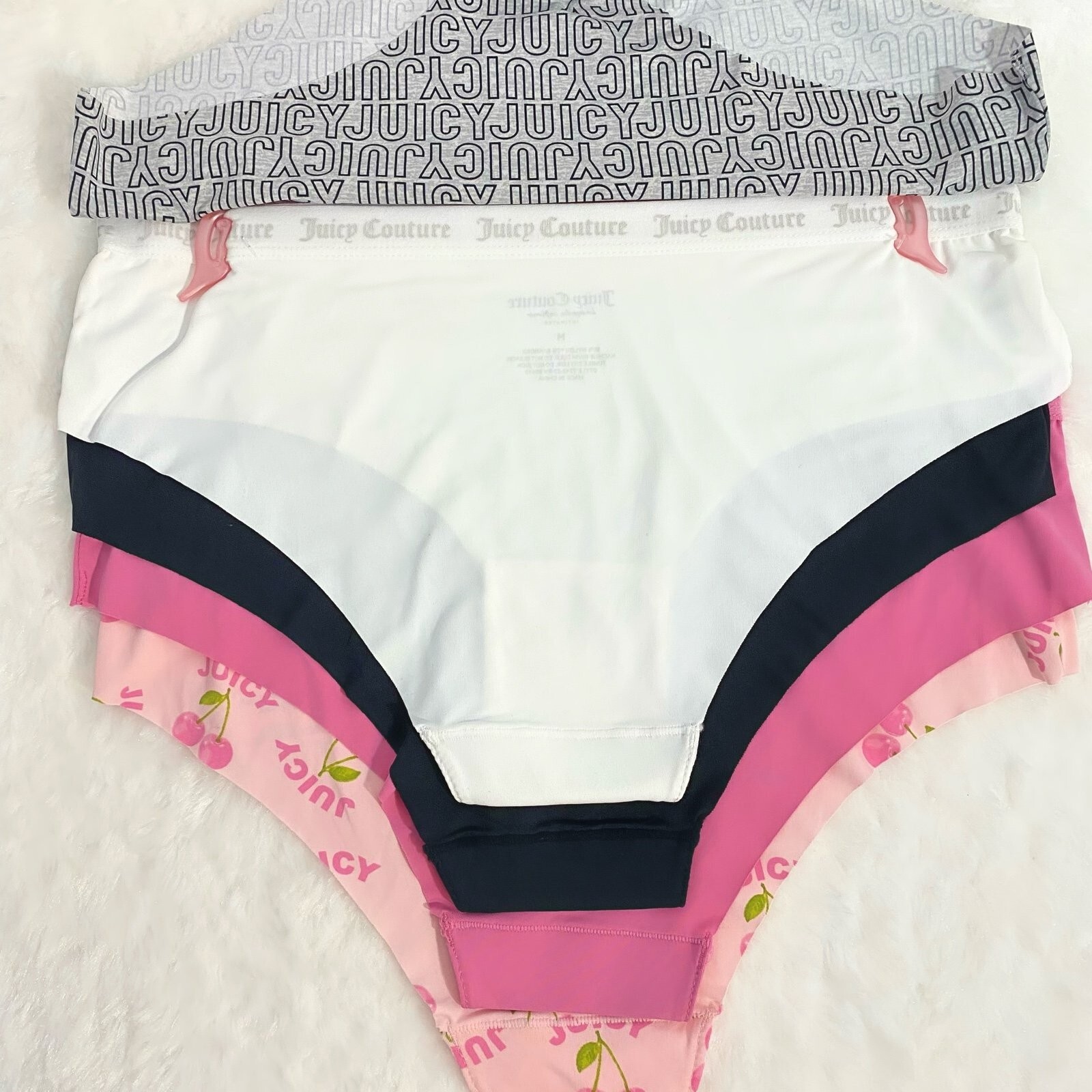 Juicy Couture Bikini Brief Pink, Black, White, Gray Logo 5 Panties Set Size L