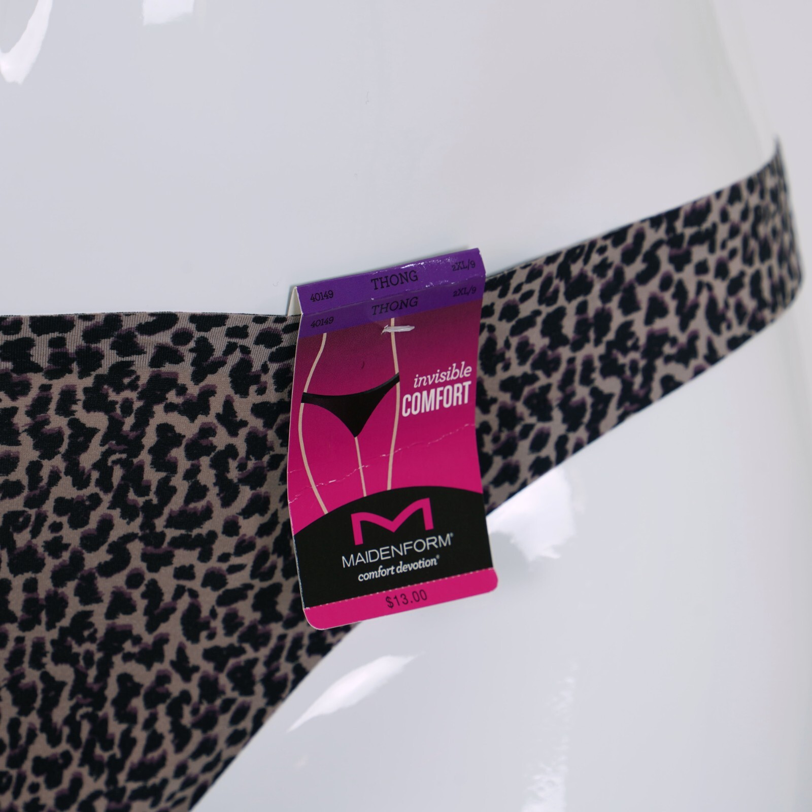 MAIDENFORM Women’s Size 2XL/9 LEOPARD Print INVISIBLE COMFORT THONG Panty #40149