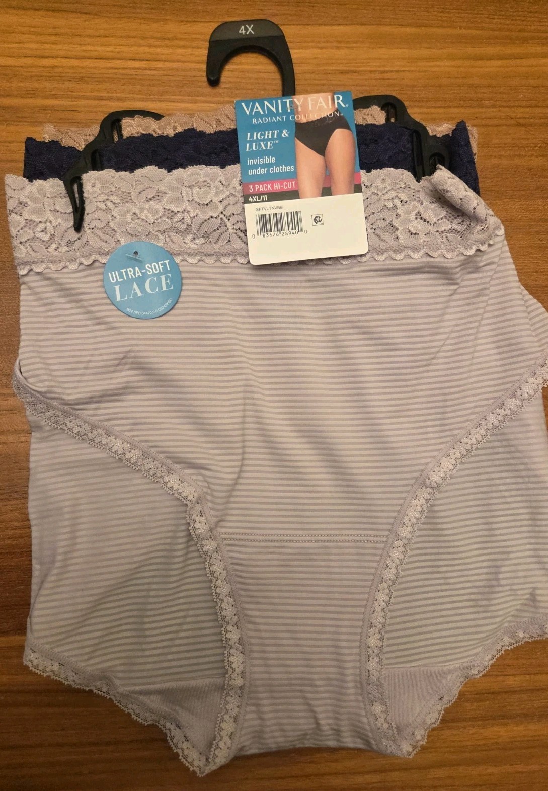 Vanity Fair Women’s 4X Light & Luxe 6 Pack HI-CUT Brief 3413136 Lace #21426-#106