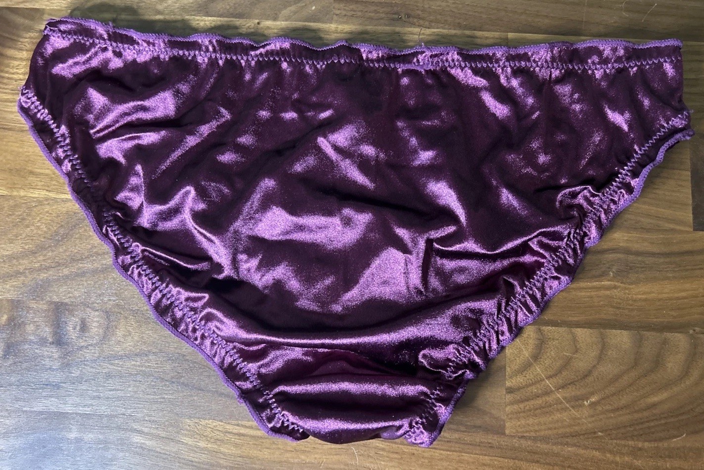 Vtg Ruffled Edge Glossy Satin Bikini Panties XL Second Skin Shiny Purple