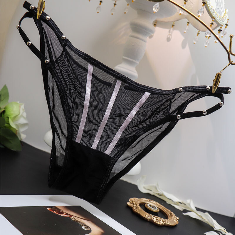 4PCS/Lot Sexy Womens See Through Sheer Panties Briefs Striped Underwear Lingerie