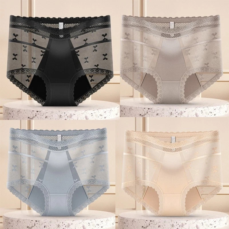 4 Pack Lot Sexy Womens Satin Panties Underwear High Waist Sheer Lace Lingeries