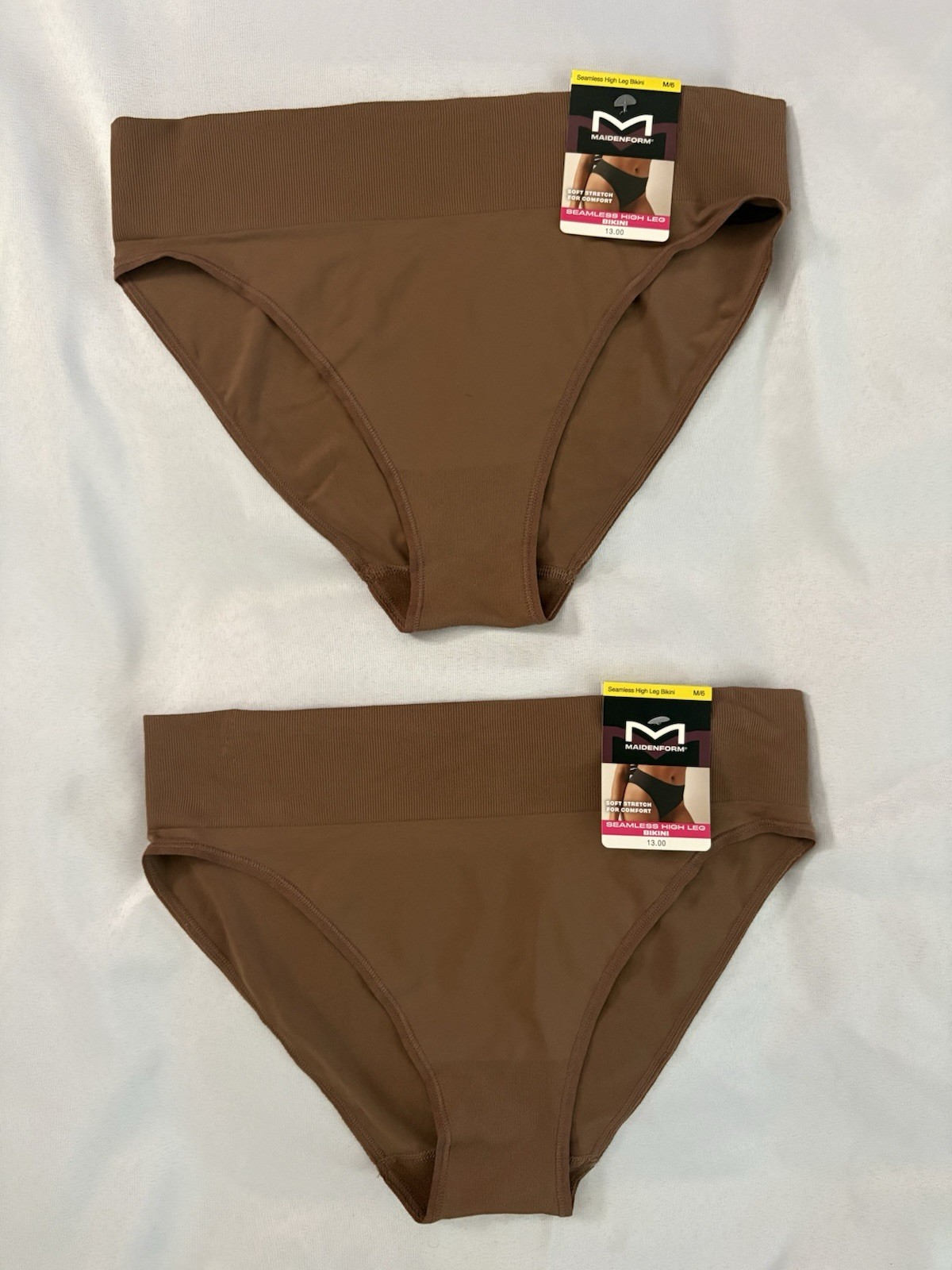 NEW Maidenform Seamless High Leg Bikini Brown Women’s Size Medium 2 Pair DM2317