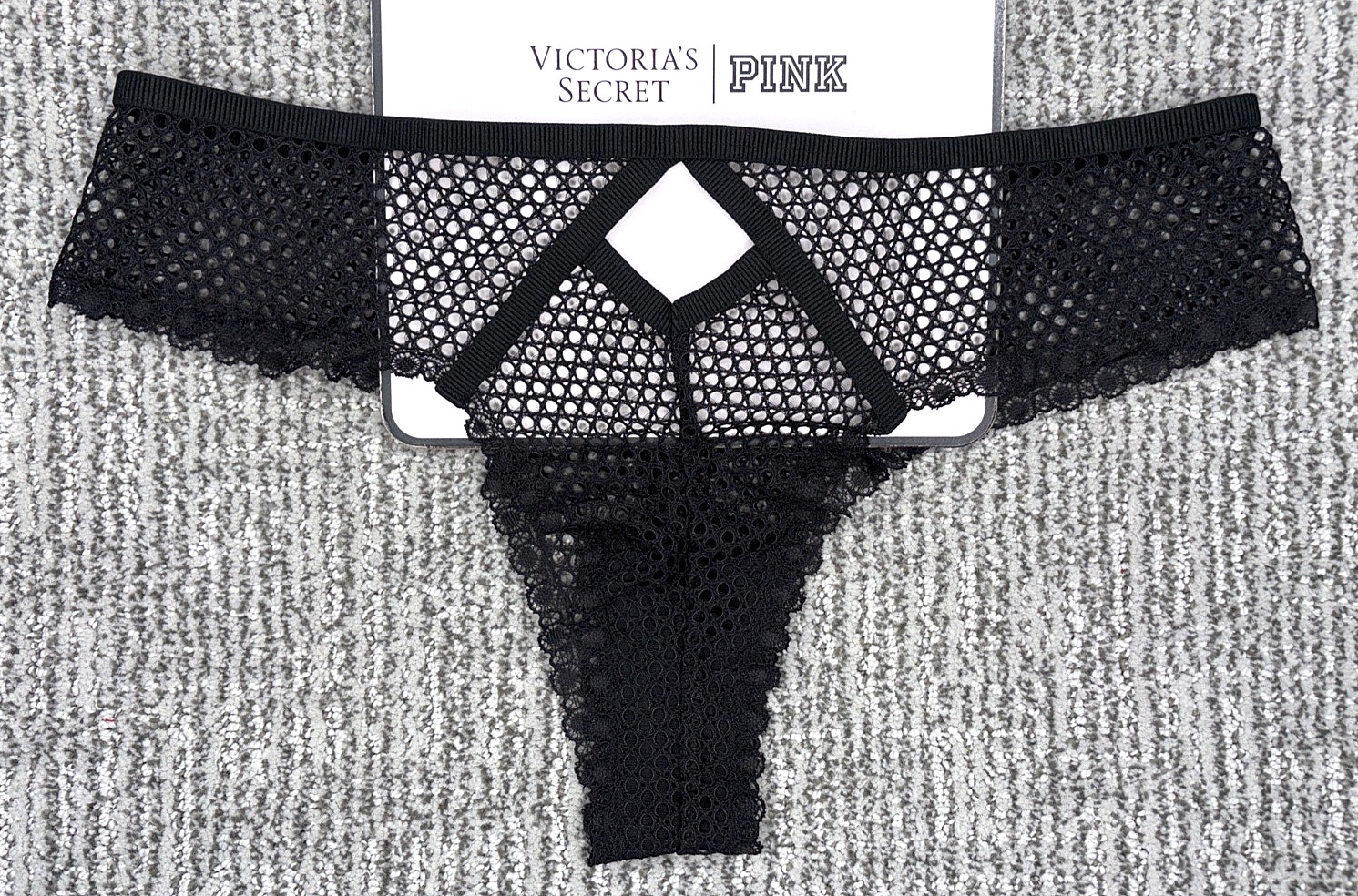 Victoria’s Secret Very Sexy NWT Large Black Sheer Fishnet Tanga Panty Cutout
