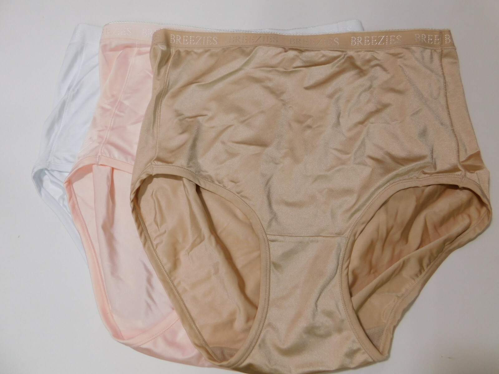 Breezies Set of 3 Nylon Microfiber Brief Panty-White/Pink/Nude-Small-NEW-A287799