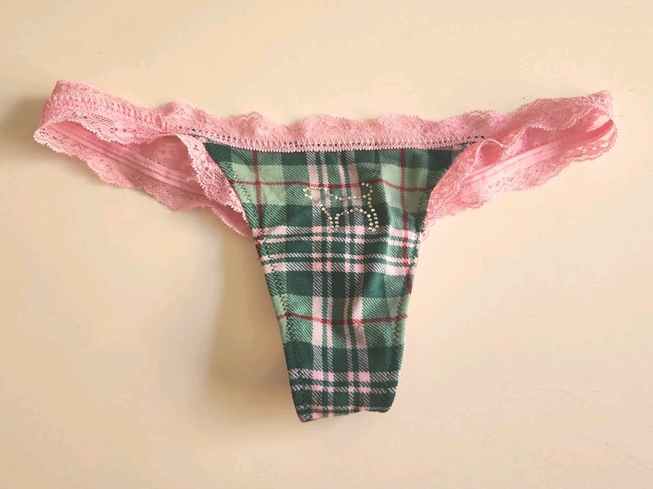 LOVESHACKFANCY VICTORIA’S SECRET PINK GREEN DOG RHINESTONE THONG PANTIES XXS