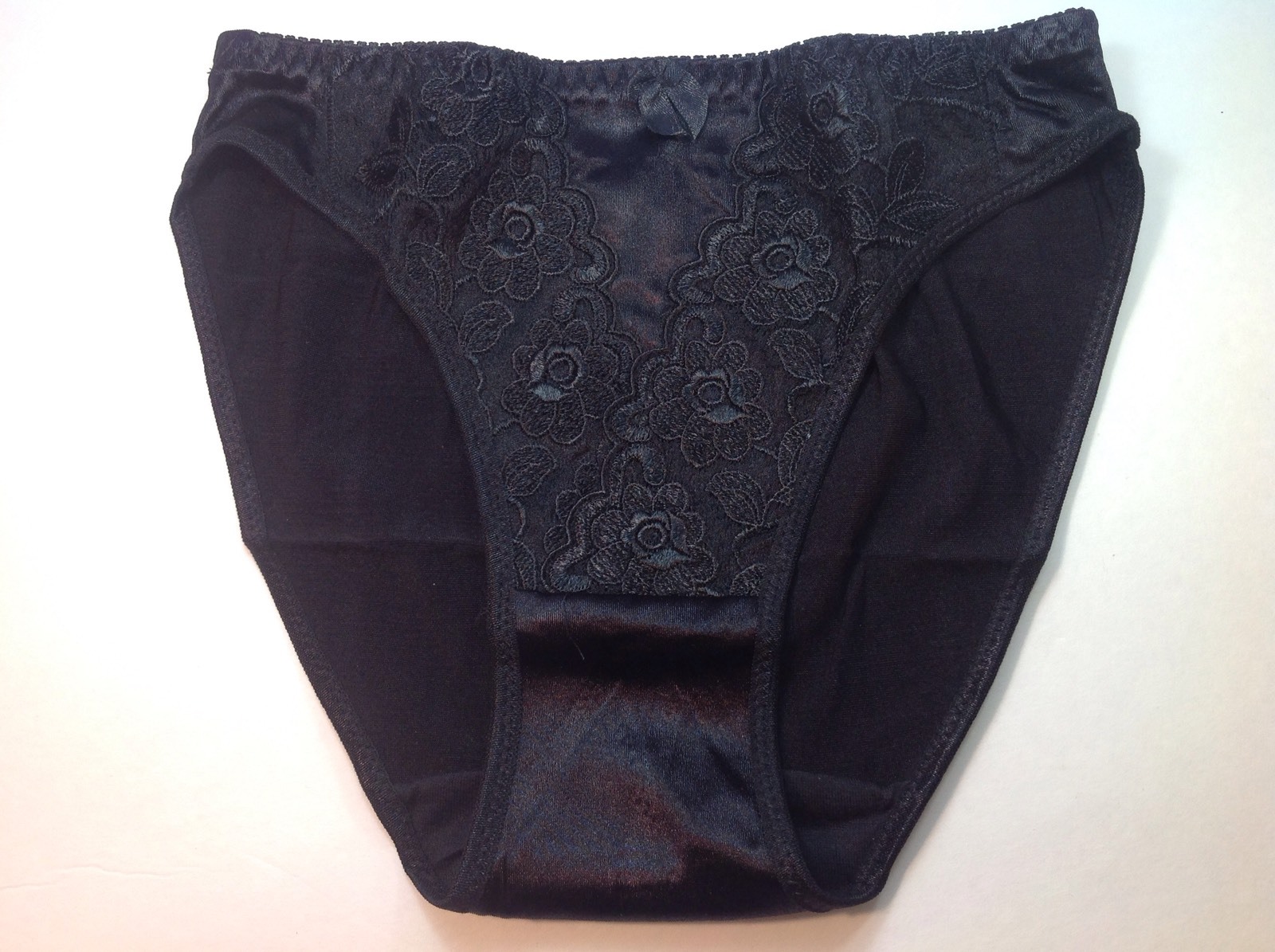 Women Panties,Bikinis “Eva Cervantes” Size L. Black Satin Floral W/decoration
