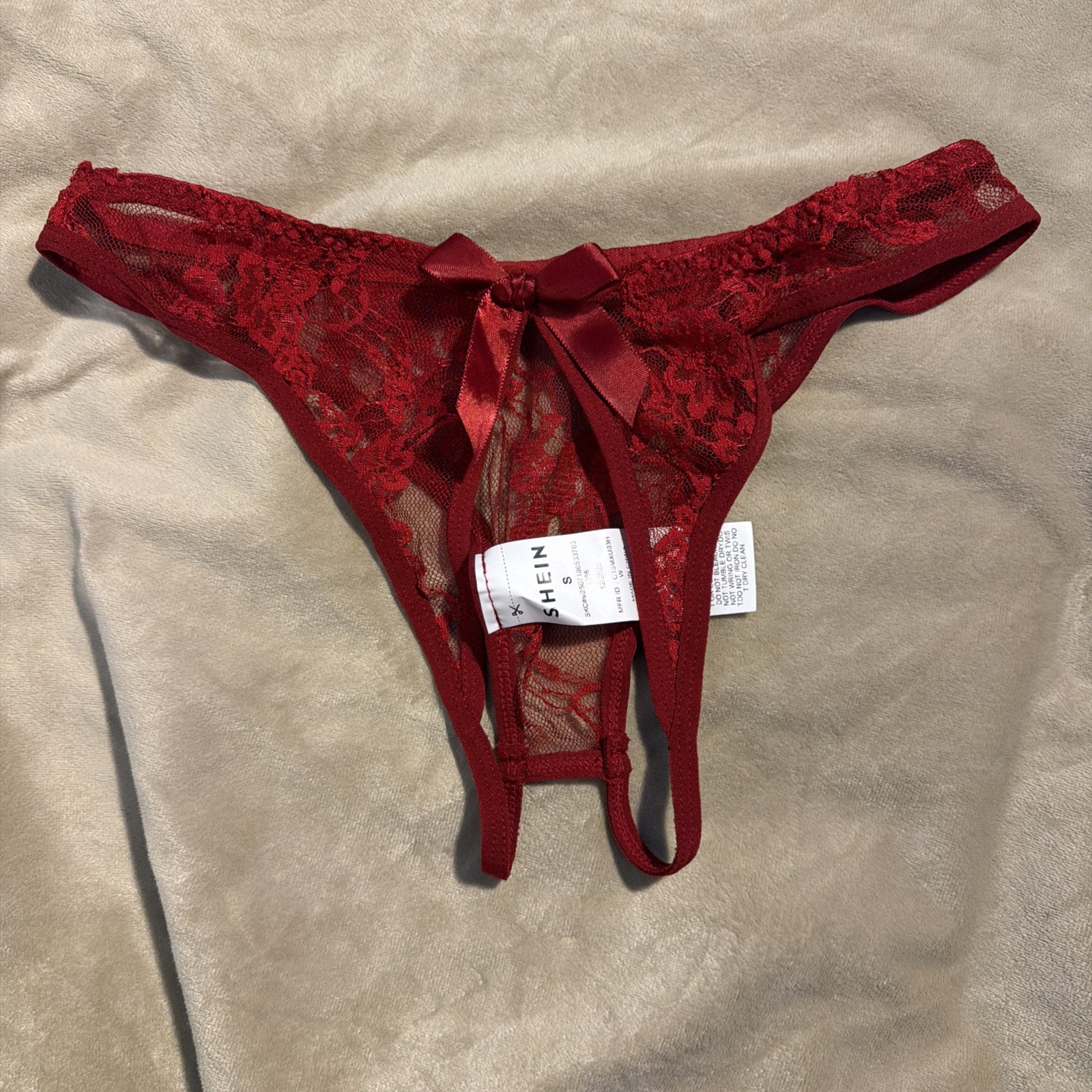 Women’s Shein Red Sissy Open Front Floral Lingerie Bikini Panty