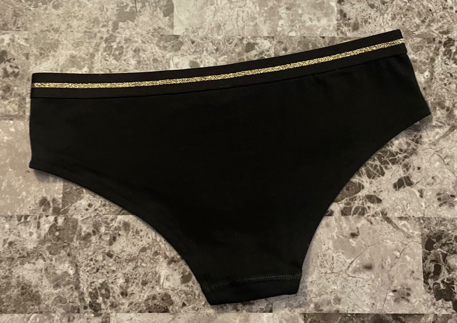 NWT VICTORIA’S SECRET PINK BLACK GOLD SHIMMER STRIPE BAND RARE HIPSTER PANTIES